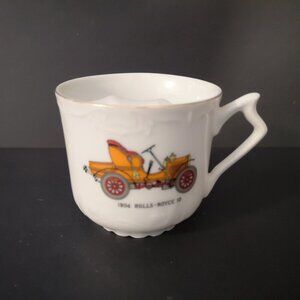 Vintage Ceramic Mustache Mug w/ Rolls-Royce 10 Illustrated Made in Japan